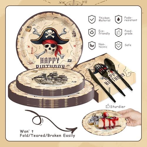 Juego de Suministros para Fiesta de Cumpleaños Pirata de 203 Piezas: Platos, Servilletas, Vasos, Manteles, Decoraciones y Más para 24 Invitados - imagen 3
