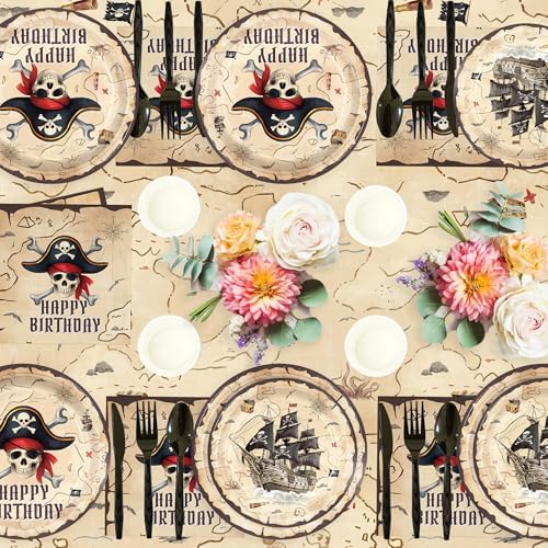 Juego de Suministros para Fiesta de Cumpleaños Pirata de 203 Piezas: Platos, Servilletas, Vasos, Manteles, Decoraciones y Más para 24 Invitados - imagen 5