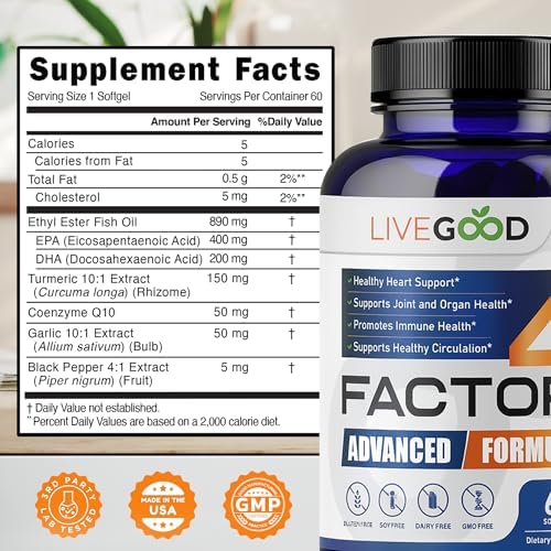 LIVEGOOD™ Factor 4, Aceite de Pescado Omega 3 con EPA y DHA, CoQ10 y Cúrcuma, Suplemento Avanzado de Coenzima Q10, 60 Cápsulas, Hecho en EE. UU. - imagen 3