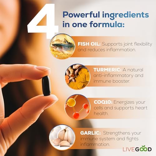 LIVEGOOD™ Factor 4, Aceite de Pescado Omega 3 con EPA y DHA, CoQ10 y Cúrcuma, Suplemento Avanzado de Coenzima Q10, 60 Cápsulas, Hecho en EE. UU. - imagen 4