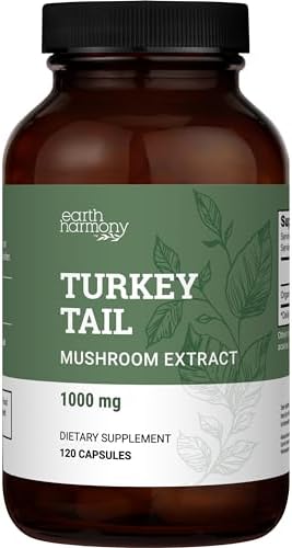 Cápsulas de Hongo Cola de Pavo Orgánico Earth Harmony (1000mg Extracto Puro) - Suplemento de Superalimento para la Salud Cerebral - 120 Cápsulas - imagen 1