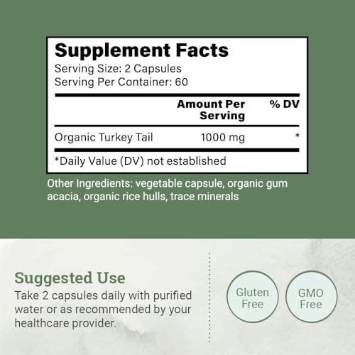 Cápsulas de Hongo Cola de Pavo Orgánico Earth Harmony (1000mg Extracto Puro) - Suplemento de Superalimento para la Salud Cerebral - 120 Cápsulas - imagen 3