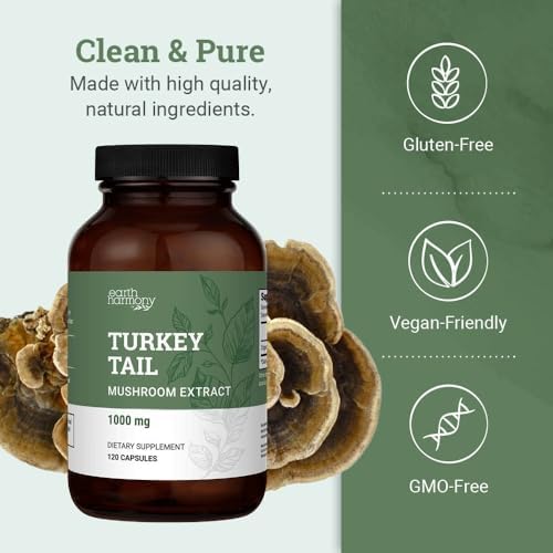 Cápsulas de Hongo Cola de Pavo Orgánico Earth Harmony (1000mg Extracto Puro) - Suplemento de Superalimento para la Salud Cerebral - 120 Cápsulas - imagen 4