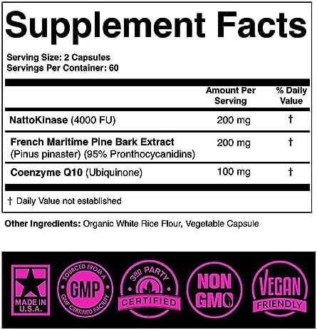 Suplemento de Nattokinasa SPARTIS 4000 FU con CoQ10 100mg y Extracto de Pino Marítimo Francés 200mg para Soporte Circulatorio y Cardiovascular (120 - imagen 2