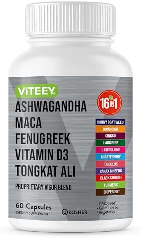 Suplemento Viteey de Ashwagandha, Maca y Fenogreco con Tongkat Ali – Apoyo a la Energía, Pasión y Ánimo para Hombres y Mujeres – 60 Cápsulas - imagen 1