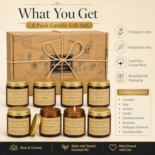 Paquete de 8 Velas Aromáticas, Cera de Soja Natural con Empaque Elegante - Regalos Perfectos para Mujeres y Hombres, Ideal para San Valentín, Día de - imagen 8