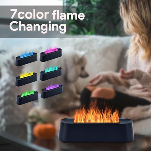 Difusor de Aroma 7 Colores con Control Remoto, Difusor Volcán para Casa de Gran Tamaño, Humidificador Llama 10.7×3×3.1 (Negro-01) - imagen 2