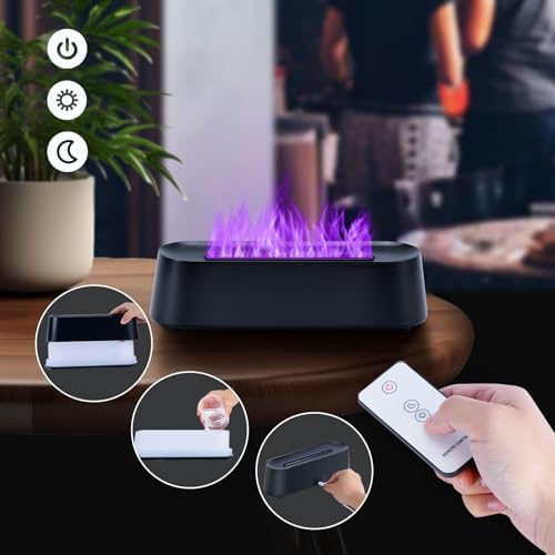 Difusor de Aroma 7 Colores con Control Remoto, Difusor Volcán para Casa de Gran Tamaño, Humidificador Llama 10.7×3×3.1 (Negro-01) - imagen 5