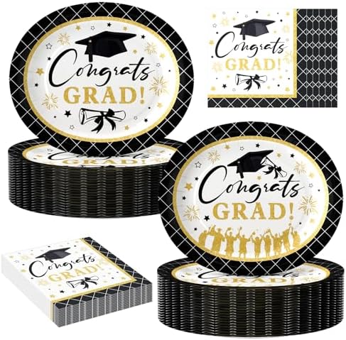 Juego de Platos y Servilletas de Papel Ovalados SUIGREOY de 100 Piezas, Platos Desechables Grandes de 10 x 12 para Fiesta de Graduación - imagen 1