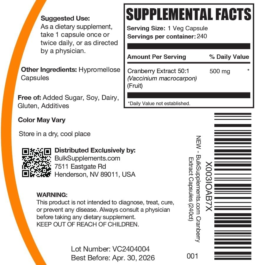 Cápsulas de Extracto de Arándano BulkSupplements.com - Suplemento Herbal Vegano y Sin Gluten, 500mg por Cápsula, 240 Contenido - imagen 6