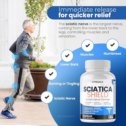 Suplemento para la Salud del Nervio Ciático – Fórmula 10x con Ácido Alfa Lipoico, Ácido Fólico, Cúrcuma, Glucosamina, MSM y Complejo de Vitaminas B - - imagen 2