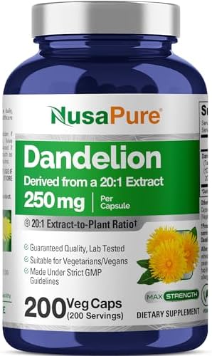 NusaPure Raíz de Diente de León, 250 mg, 200 Cápsulas Veganas (Sin OGM, Veganas) - imagen 1