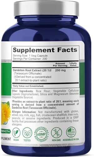 NusaPure Raíz de Diente de León, 250 mg, 200 Cápsulas Veganas (Sin OGM, Veganas) - imagen 2