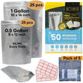 50 Bolsas Mylar para Almacenamiento de Alimentos - Bolsas de 0.5 y 1 Galón con Absorbentes de Oxígeno 400cc - 9.4 Mil Extra Gruesas, Reutilizables - imagen 1