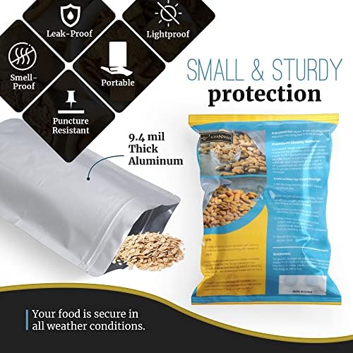 50 Bolsas Mylar para Almacenamiento de Alimentos - Bolsas de 0.5 y 1 Galón con Absorbentes de Oxígeno 400cc - 9.4 Mil Extra Gruesas, Reutilizables - imagen 4