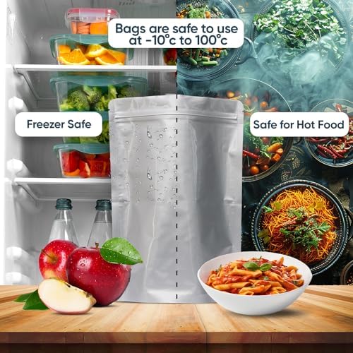 50 Bolsas Mylar para Almacenamiento de Alimentos - Bolsas de 0.5 y 1 Galón con Absorbentes de Oxígeno 400cc - 9.4 Mil Extra Gruesas, Reutilizables - imagen 6