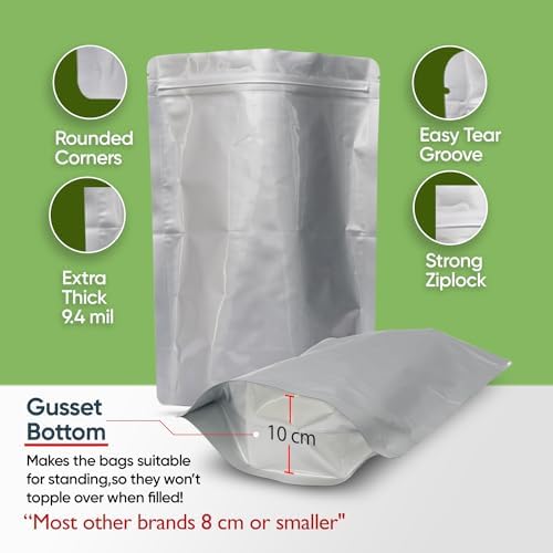 50 Bolsas Mylar para Almacenamiento de Alimentos - Bolsas de 0.5 y 1 Galón con Absorbentes de Oxígeno 400cc - 9.4 Mil Extra Gruesas, Reutilizables - imagen 7