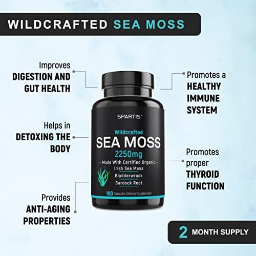 Cápsulas de Musgo Marino Orgánico Certificado SPARTIS 2250mg con Raíz de Bardana y Bladderwrack - Suplemento de Musgo Irlandés (180 Cápsulas) - imagen 5