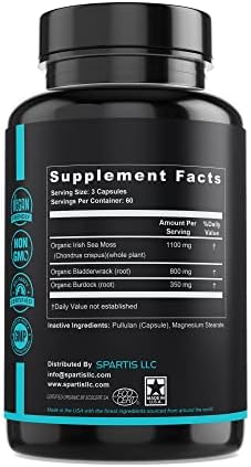 Cápsulas de Musgo Marino Orgánico Certificado SPARTIS 2250mg con Raíz de Bardana y Bladderwrack - Suplemento de Musgo Irlandés (180 Cápsulas) - imagen 8