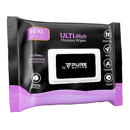Toallitas Corporales Pure Active XL para Cara y Cuerpo, Toallitas de Ducha Sin Enjuague con Aloe Vera y Vitamina E, 50 Piezas Lavanda 12x12 - imagen 1