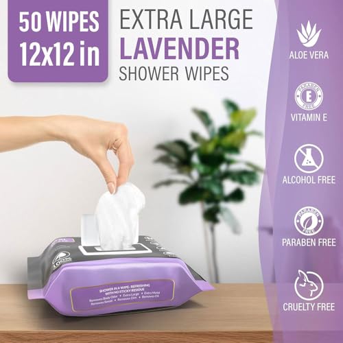 Toallitas Corporales Pure Active XL para Cara y Cuerpo, Toallitas de Ducha Sin Enjuague con Aloe Vera y Vitamina E, 50 Piezas Lavanda 12x12 - imagen 2