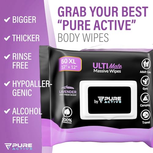 Toallitas Corporales Pure Active XL para Cara y Cuerpo, Toallitas de Ducha Sin Enjuague con Aloe Vera y Vitamina E, 50 Piezas Lavanda 12x12 - imagen 6