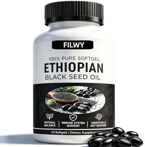 Cápsulas de Aceite de Semilla Negra Etíope FILWY con 4.64% de Timoquinona, Apoyo Inmunológico, Digestión y Energía, 60 Softgels, Sin OGM, Sin Gluten - imagen 1