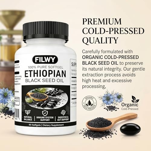 Cápsulas de Aceite de Semilla Negra Etíope FILWY con 4.64% de Timoquinona, Apoyo Inmunológico, Digestión y Energía, 60 Softgels, Sin OGM, Sin Gluten - imagen 3