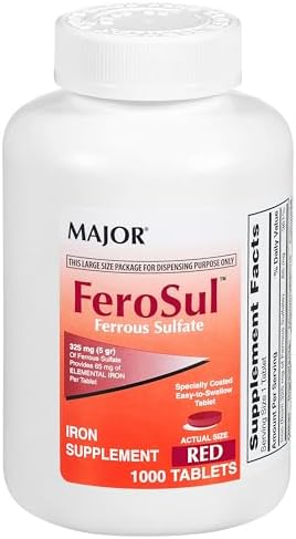 Major FeroSul - Tabletas de Sulfato Ferroso 325 mg - Suplemento de Hierro para Hombres y Mujeres - Fáciles de Tragar - Rojo - 1000 Tabletas - imagen 1