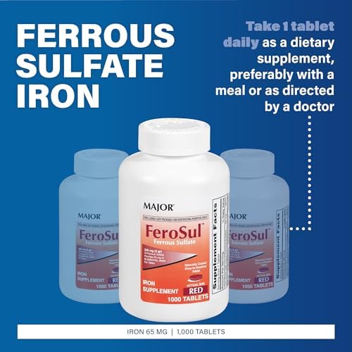 Major FeroSul - Tabletas de Sulfato Ferroso 325 mg - Suplemento de Hierro para Hombres y Mujeres - Fáciles de Tragar - Rojo - 1000 Tabletas - imagen 2