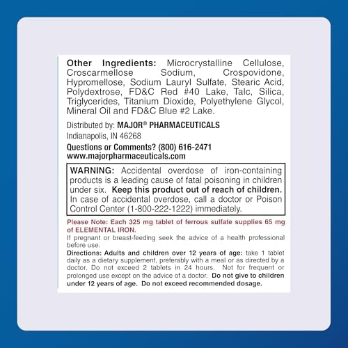 Major FeroSul - Tabletas de Sulfato Ferroso 325 mg - Suplemento de Hierro para Hombres y Mujeres - Fáciles de Tragar - Rojo - 1000 Tabletas - imagen 5