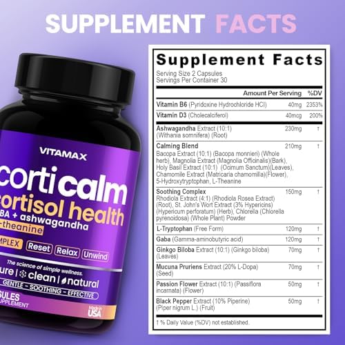 Suplementos de Cortisol para Mujeres y Hombres - L-Theanine, Ashwagandha, GABA - Reductor de Cortisol - Apoyo para Relajación, Ánimo y Estrés - - imagen 8