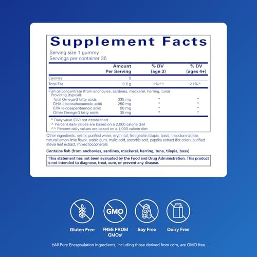 Gomitas Pure Encapsulations PureNutrients EPA/DHA, 36 piezas, sabor natural a limón-lima, apoyan la función cognitiva y el bienestar diario - imagen 2