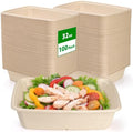 Eorbow 100 Piezas de Tazones Rectangulares de Papel de 32 oz, Tazón Desechable Grande de 9, Plato de Bagazo para Comida Escolar y Catering, Ideal - imagen 1