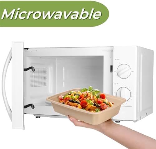 Eorbow 100 Piezas de Tazones Rectangulares de Papel de 32 oz, Tazón Desechable Grande de 9, Plato de Bagazo para Comida Escolar y Catering, Ideal - imagen 4