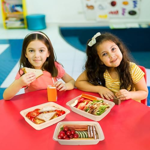 Eorbow 100 Piezas de Tazones Rectangulares de Papel de 32 oz, Tazón Desechable Grande de 9, Plato de Bagazo para Comida Escolar y Catering, Ideal - imagen 6
