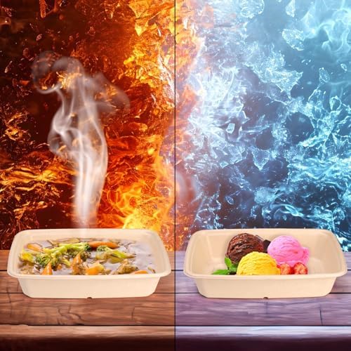 Eorbow 100 Piezas de Tazones Rectangulares de Papel de 32 oz, Tazón Desechable Grande de 9, Plato de Bagazo para Comida Escolar y Catering, Ideal - imagen 8