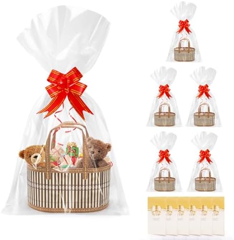Cesta DEAYOU de 6 piezas para regalos, resistente y tejida en bambú, cestas grandes plegables para llenar con bolsas, tarjetas y moños para baby - imagen 1