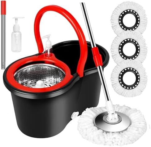 Set de Cubeta y Mopa Giratoria con Escurridor, Sistema de Cubeta 360° con 3 Repuestos de Microfibra, Mango de Acero Inoxidable de 61 para Limpiar - imagen 1