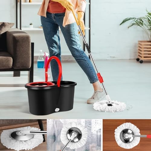 Set de Cubeta y Mopa Giratoria con Escurridor, Sistema de Cubeta 360° con 3 Repuestos de Microfibra, Mango de Acero Inoxidable de 61 para Limpiar - imagen 5