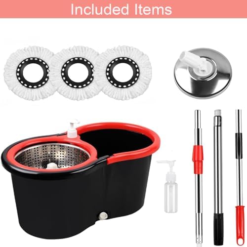 Set de Cubeta y Mopa Giratoria con Escurridor, Sistema de Cubeta 360° con 3 Repuestos de Microfibra, Mango de Acero Inoxidable de 61 para Limpiar - imagen 6