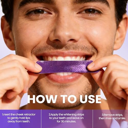 Tiras Blanqueadoras Moradas, Elimina Manchas Amarillas, Tiras para Blanquear Dientes Seguras para Esmalte, Tratamiento de 30 Min, 14 Tratamientos, 28 - imagen 3