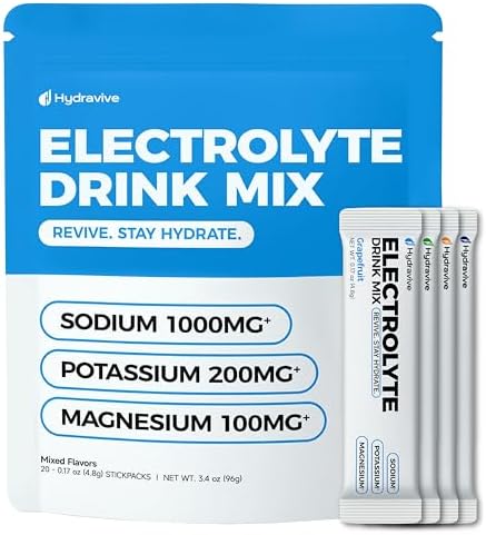 Mezcla de Bebida Electrolítica Hydravive - 1000mg de Sodio, 200mg de Potasio y 100mg de Magnesio | Hidratación Rápida | No GMO | 20 Sobres - imagen 1