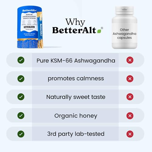 Palitos de Miel Better Alt KSM 66 Ashwagandha | Miel Multiflora Orgánica del Himalaya | Ayuda a Promover Relajación y Enfoque | Suplemento Dietético - imagen 8