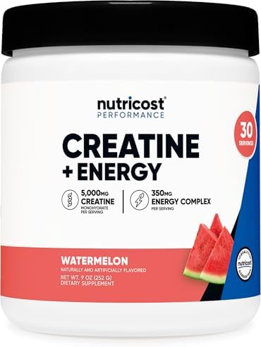 Nutricost Creatina + Energía 30 Porciones (Sabor Sandía) - 5,000mg Creatina Monohidratada + 350mg Complejo Energético por Porción - imagen 1