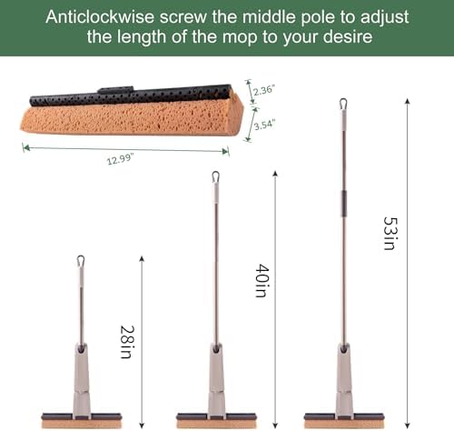Mopa Eyliden con 2 Cabezas Reutilizables | Mopa de Suelo Autoescurriéndose con Esponja Absorbente | Limpieza para Cocina, Baño, Pisos de Madera, - imagen 3