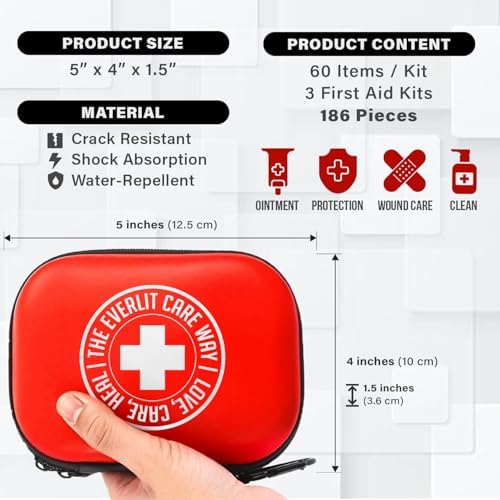 Kit de ros Auxilios EVERLIT CARE Mini-Aid | Compacto y Ligero con Mosquetones para Viajes | 180 Piezas para Cuidado de Heridas, Ideal para Familia y - imagen 4