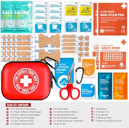 Kit de ros Auxilios EVERLIT CARE Mini-Aid | Compacto y Ligero con Mosquetones para Viajes | 180 Piezas para Cuidado de Heridas, Ideal para Familia y - imagen 5