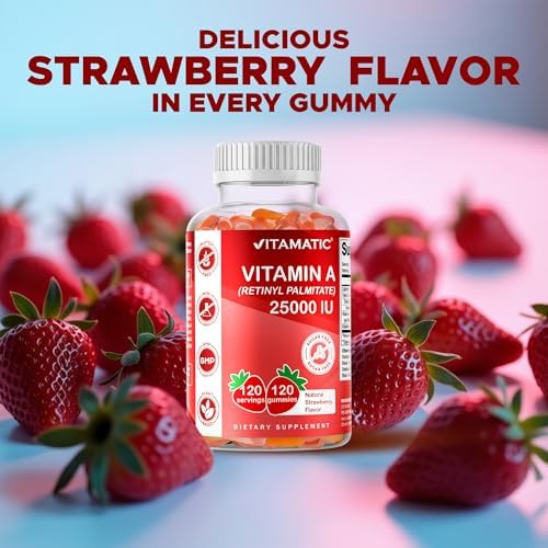 Gomitas Vitamatic Sin Azúcar de Vitamina A 25000 IU (Palmitato de Retinilo) - Sabor Natural a Fresa - 120 Gomitas a Base de Pectina (2 Frascos) - imagen 5