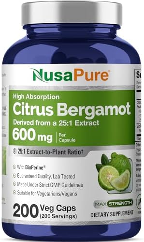 Cápsulas de Bergamota Cítrica NusaPure, 600 mg, 200 Veganas (Sin OGM, Veganas) - imagen 1